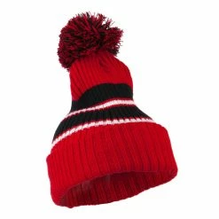 City Hunter Two Tone Striped Knit Pom Beanie -Adams Shop pb008bf red black 4 2