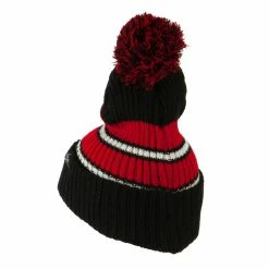 City Hunter Two Tone Striped Knit Pom Beanie -Adams Shop pb009bf black red 2 2