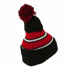 City Hunter Two Tone Striped Knit Pom Beanie -Adams Shop pb009bf black red 3 2