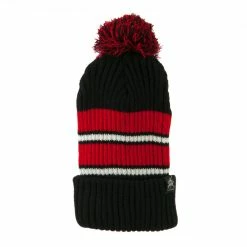 City Hunter Two Tone Striped Knit Pom Beanie -Adams Shop pb009bf black red 5 2