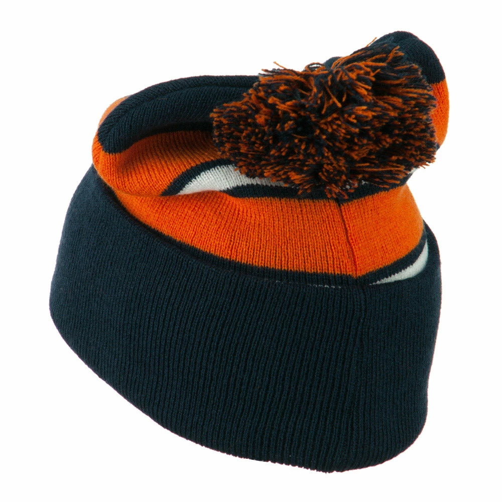 City Hunter Two Tone Striped Pom Cuff Beanie 4 City Hunter Two Tone Striped Pom Cuff Beanie - Image 2
