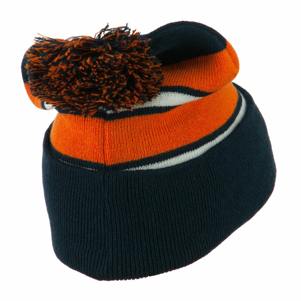 City Hunter Two Tone Striped Pom Cuff Beanie 5 City Hunter Two Tone Striped Pom Cuff Beanie - Image 3