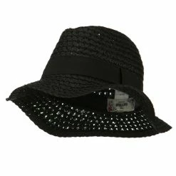Hatiya Paper Crushable Panama Hat 107 Hatiya Paper Crushable Panama Hat -Adams Shop pc001cf black 1