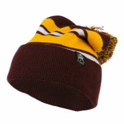 City Hunter Two Tone Striped Pom Cuff Beanie 67 City Hunter Two Tone Striped Pom Cuff Beanie -Adams Shop pc002bf burgundy gold 1 3