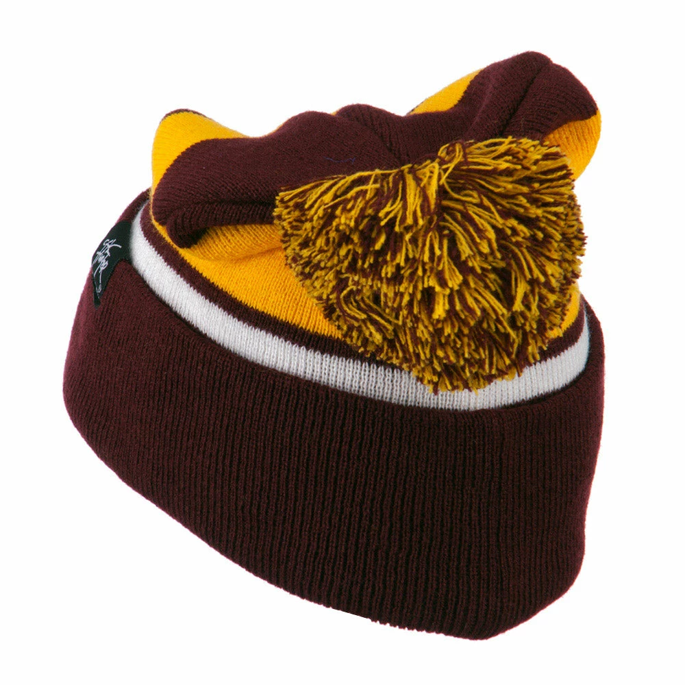 City Hunter Two Tone Striped Pom Cuff Beanie 9 City Hunter Two Tone Striped Pom Cuff Beanie - Image 7