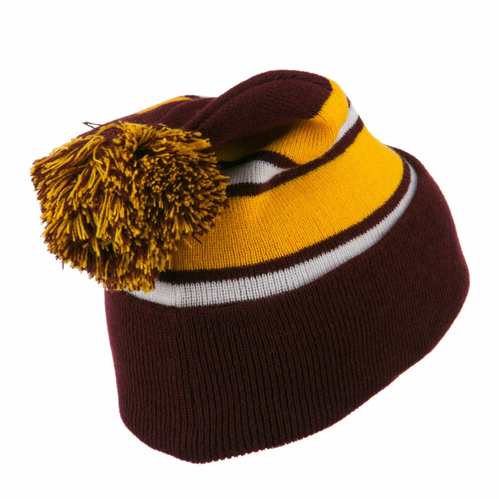City Hunter Two Tone Striped Pom Cuff Beanie 10 City Hunter Two Tone Striped Pom Cuff Beanie - Image 8