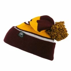 City Hunter Two Tone Striped Pom Cuff Beanie 71 City Hunter Two Tone Striped Pom Cuff Beanie -Adams Shop pc002bf burgundy gold 5 2
