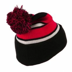 City Hunter Two Tone Striped Pom Cuff Beanie 114 City Hunter Two Tone Striped Pom Cuff Beanie -Adams Shop pc003bf black fuchsia 3 2