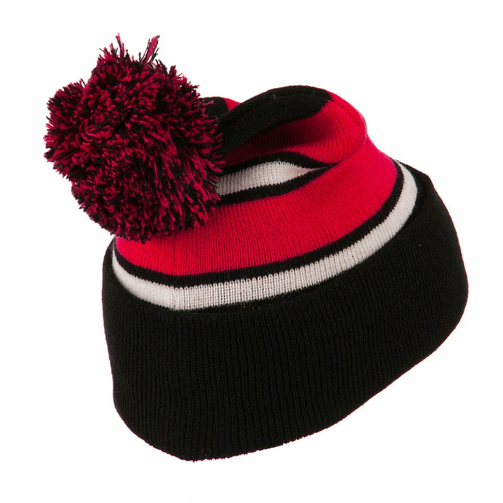 City Hunter Two Tone Striped Pom Cuff Beanie 55 City Hunter Two Tone Striped Pom Cuff Beanie - Image 53