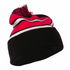 City Hunter Two Tone Striped Pom Cuff Beanie 115 City Hunter Two Tone Striped Pom Cuff Beanie -Adams Shop pc003bf black fuchsia 4 2