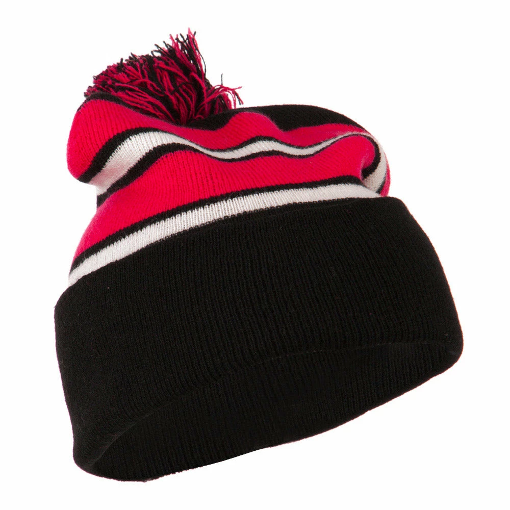 City Hunter Two Tone Striped Pom Cuff Beanie 56 City Hunter Two Tone Striped Pom Cuff Beanie - Image 54