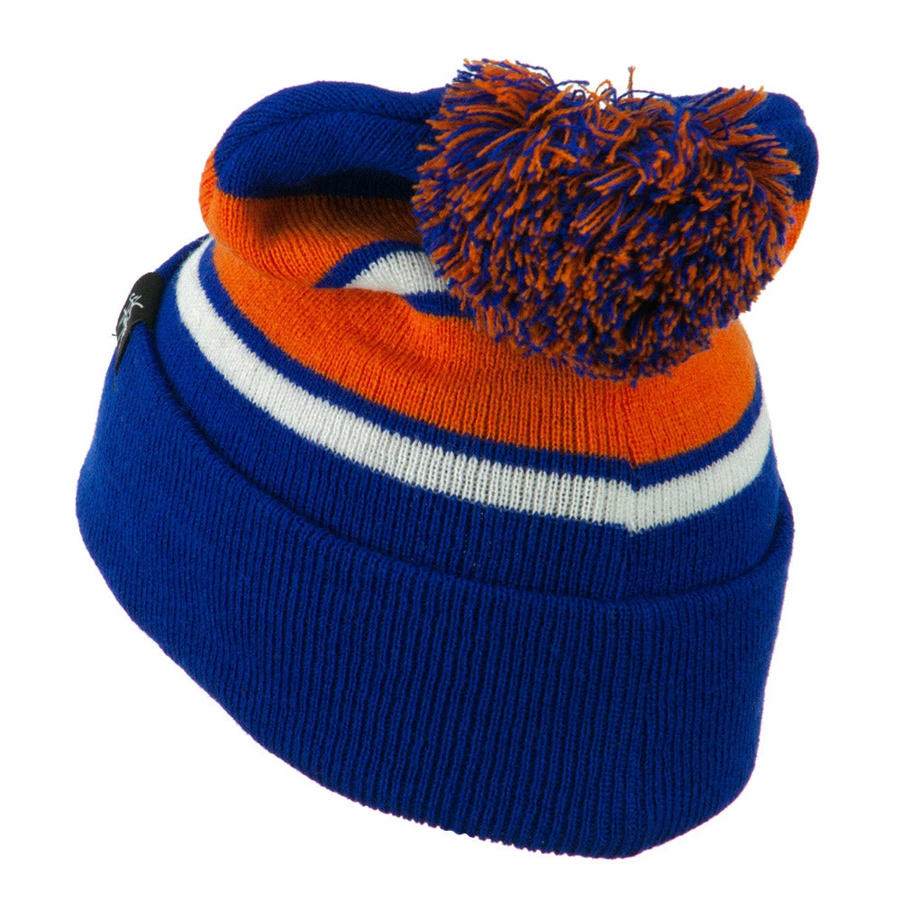 City Hunter Two Tone Striped Pom Cuff Beanie 14 City Hunter Two Tone Striped Pom Cuff Beanie - Image 12