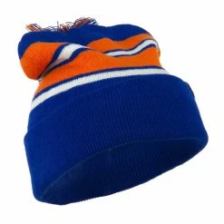 City Hunter Two Tone Striped Pom Cuff Beanie 75 City Hunter Two Tone Striped Pom Cuff Beanie -Adams Shop pc004bf royal orange 4 2