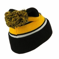 City Hunter Two Tone Striped Pom Cuff Beanie 79 City Hunter Two Tone Striped Pom Cuff Beanie -Adams Shop pc005bf black gold 3 2