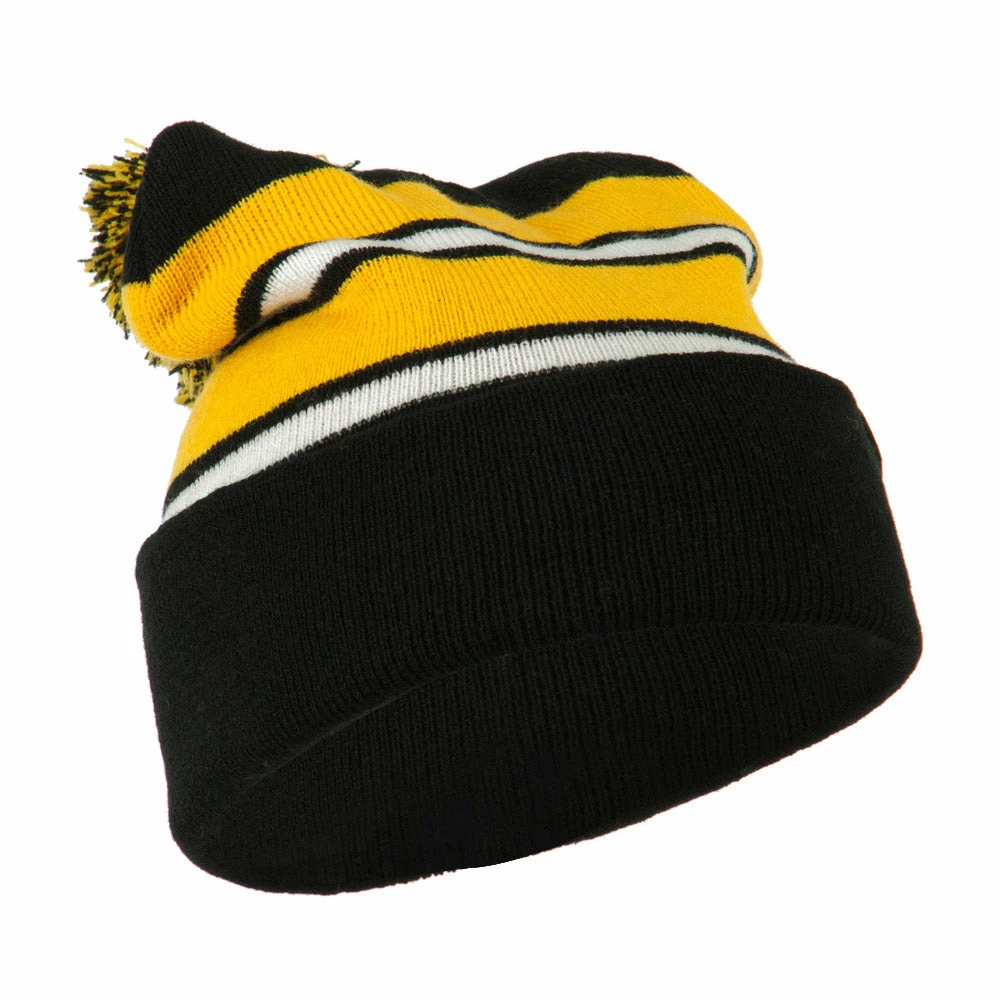 City Hunter Two Tone Striped Pom Cuff Beanie 21 City Hunter Two Tone Striped Pom Cuff Beanie - Image 19