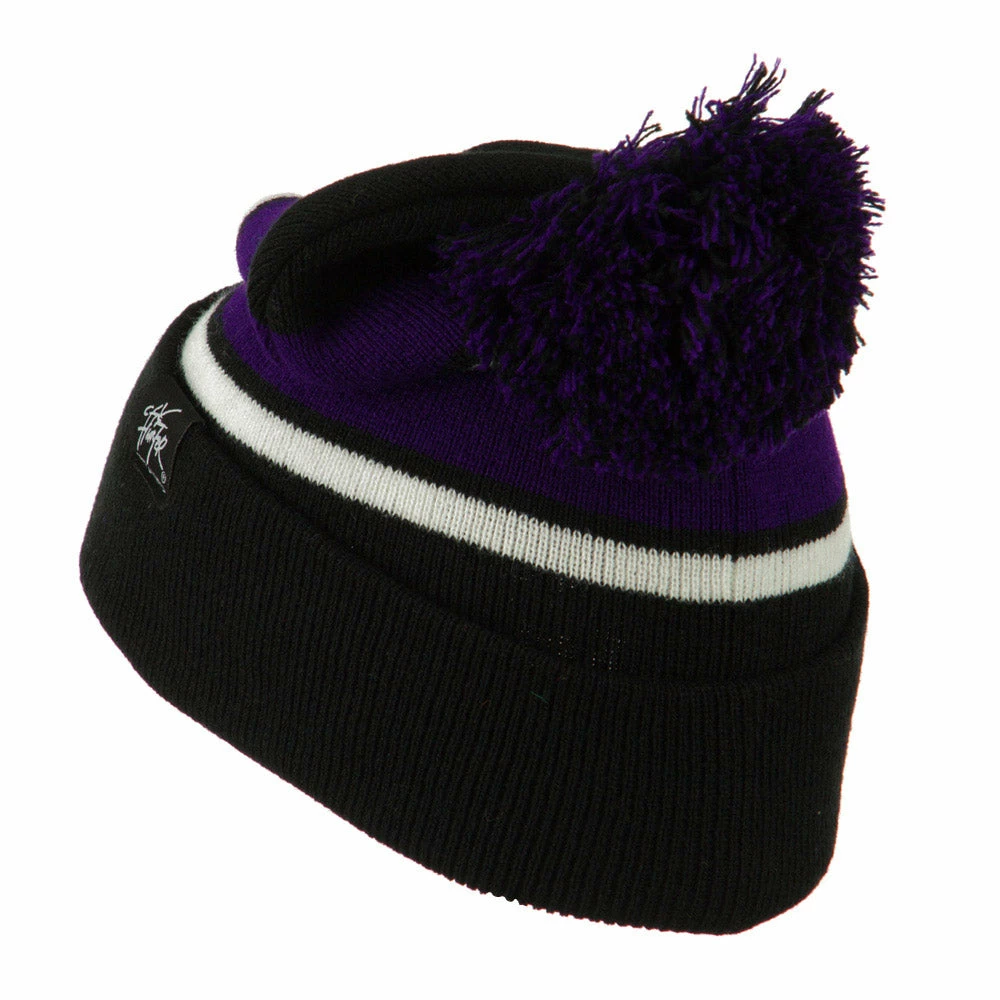 City Hunter Two Tone Striped Pom Cuff Beanie 24 City Hunter Two Tone Striped Pom Cuff Beanie - Image 22