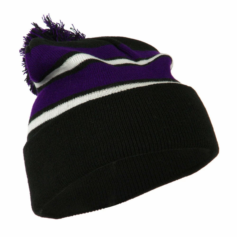 City Hunter Two Tone Striped Pom Cuff Beanie 26 City Hunter Two Tone Striped Pom Cuff Beanie - Image 24