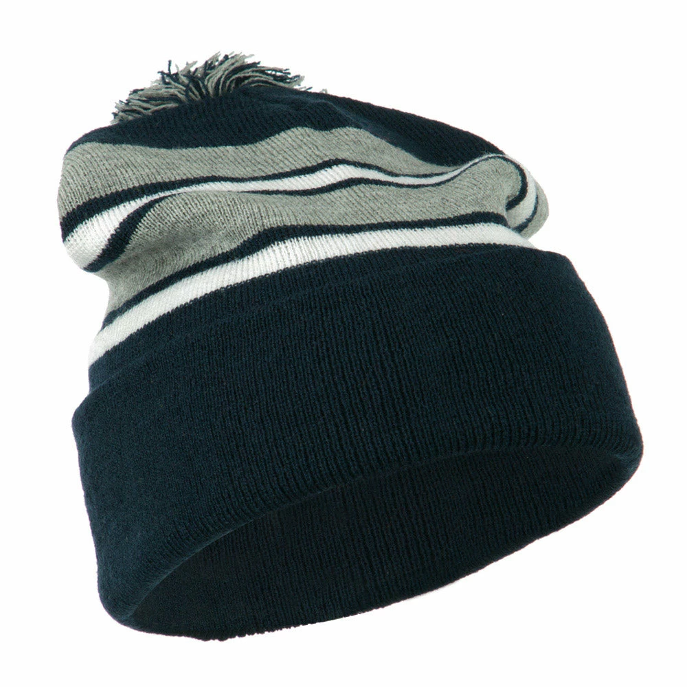 City Hunter Two Tone Striped Pom Cuff Beanie 31 City Hunter Two Tone Striped Pom Cuff Beanie - Image 29