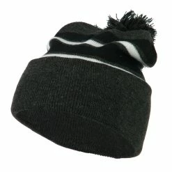 City Hunter Two Tone Striped Pom Cuff Beanie 92 City Hunter Two Tone Striped Pom Cuff Beanie -Adams Shop pc008bf grey black 1 2