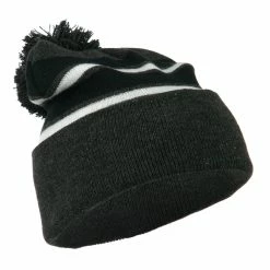 City Hunter Two Tone Striped Pom Cuff Beanie 95 City Hunter Two Tone Striped Pom Cuff Beanie -Adams Shop pc008bf grey black 4 2