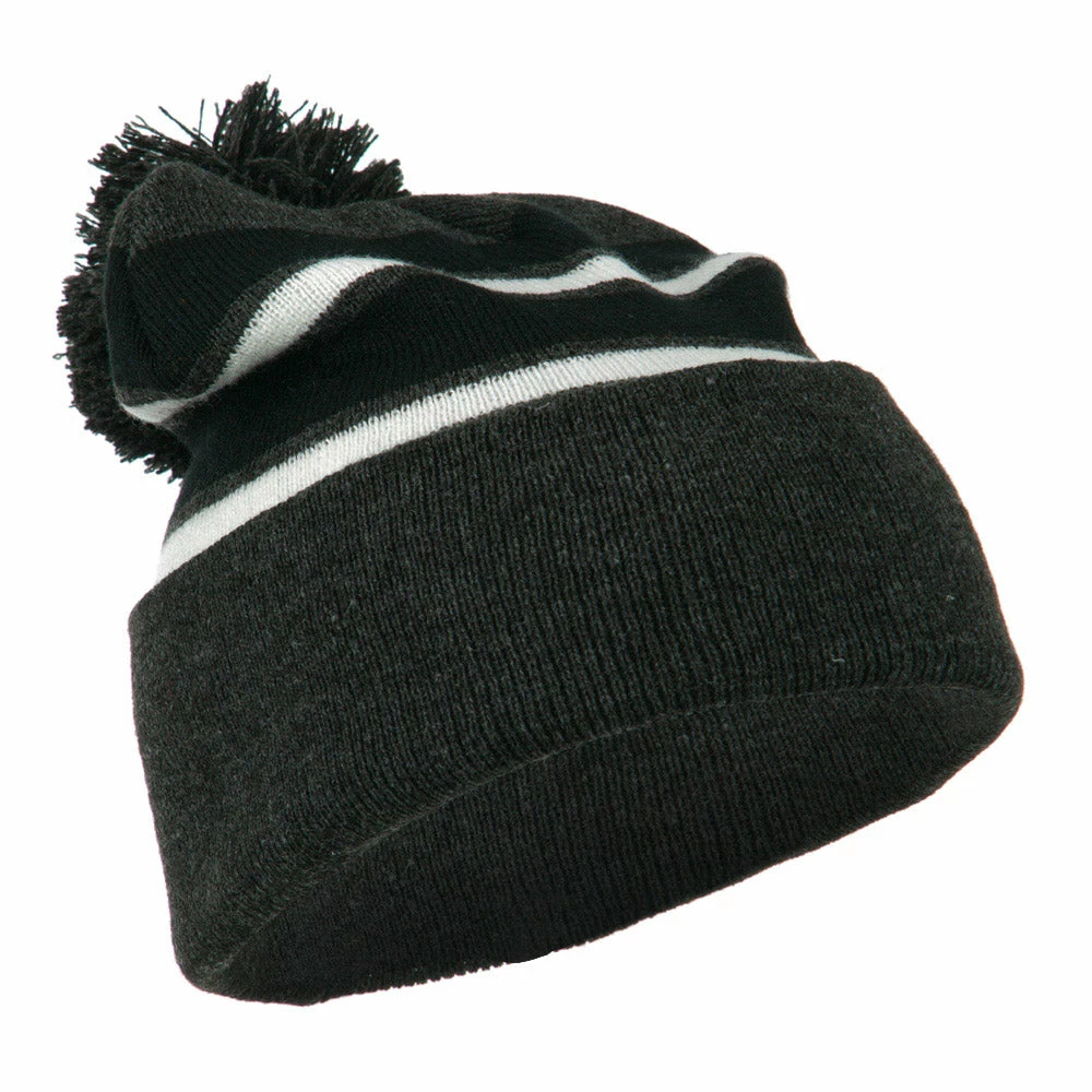 City Hunter Two Tone Striped Pom Cuff Beanie 36 City Hunter Two Tone Striped Pom Cuff Beanie - Image 34