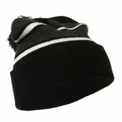 City Hunter Two Tone Striped Pom Cuff Beanie 100 City Hunter Two Tone Striped Pom Cuff Beanie -Adams Shop pc009bf black grey 4 1