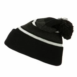 City Hunter Two Tone Striped Pom Cuff Beanie 101 City Hunter Two Tone Striped Pom Cuff Beanie -Adams Shop pc009bf black grey 5 1