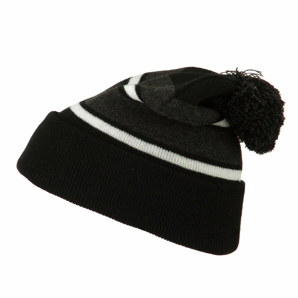 City Hunter Two Tone Striped Pom Cuff Beanie 42 City Hunter Two Tone Striped Pom Cuff Beanie - Image 40