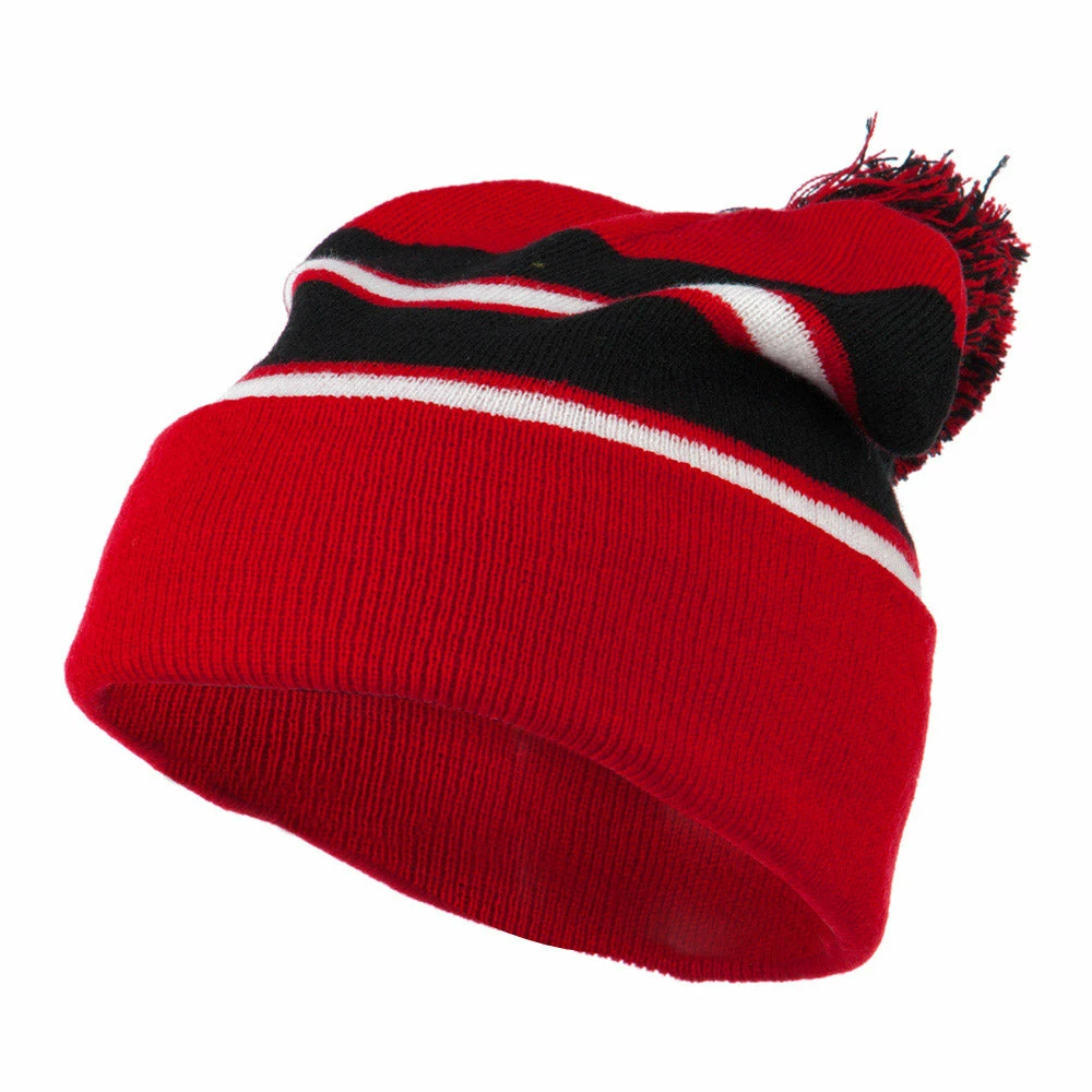City Hunter Two Tone Striped Pom Cuff Beanie 48 City Hunter Two Tone Striped Pom Cuff Beanie - Image 46
