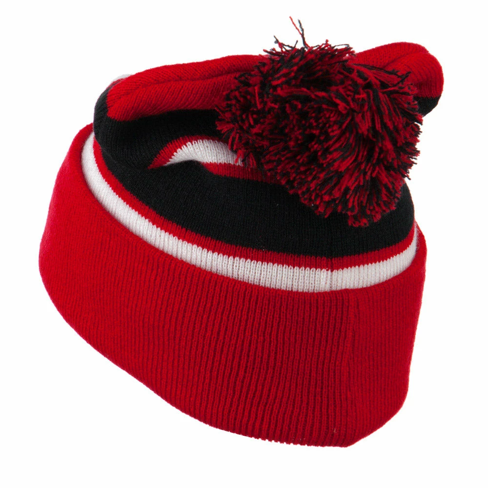 City Hunter Two Tone Striped Pom Cuff Beanie 49 City Hunter Two Tone Striped Pom Cuff Beanie - Image 47