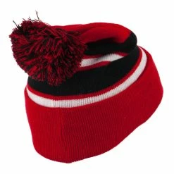 City Hunter Two Tone Striped Pom Cuff Beanie 109 City Hunter Two Tone Striped Pom Cuff Beanie -Adams Shop pc011bf red black 3 1