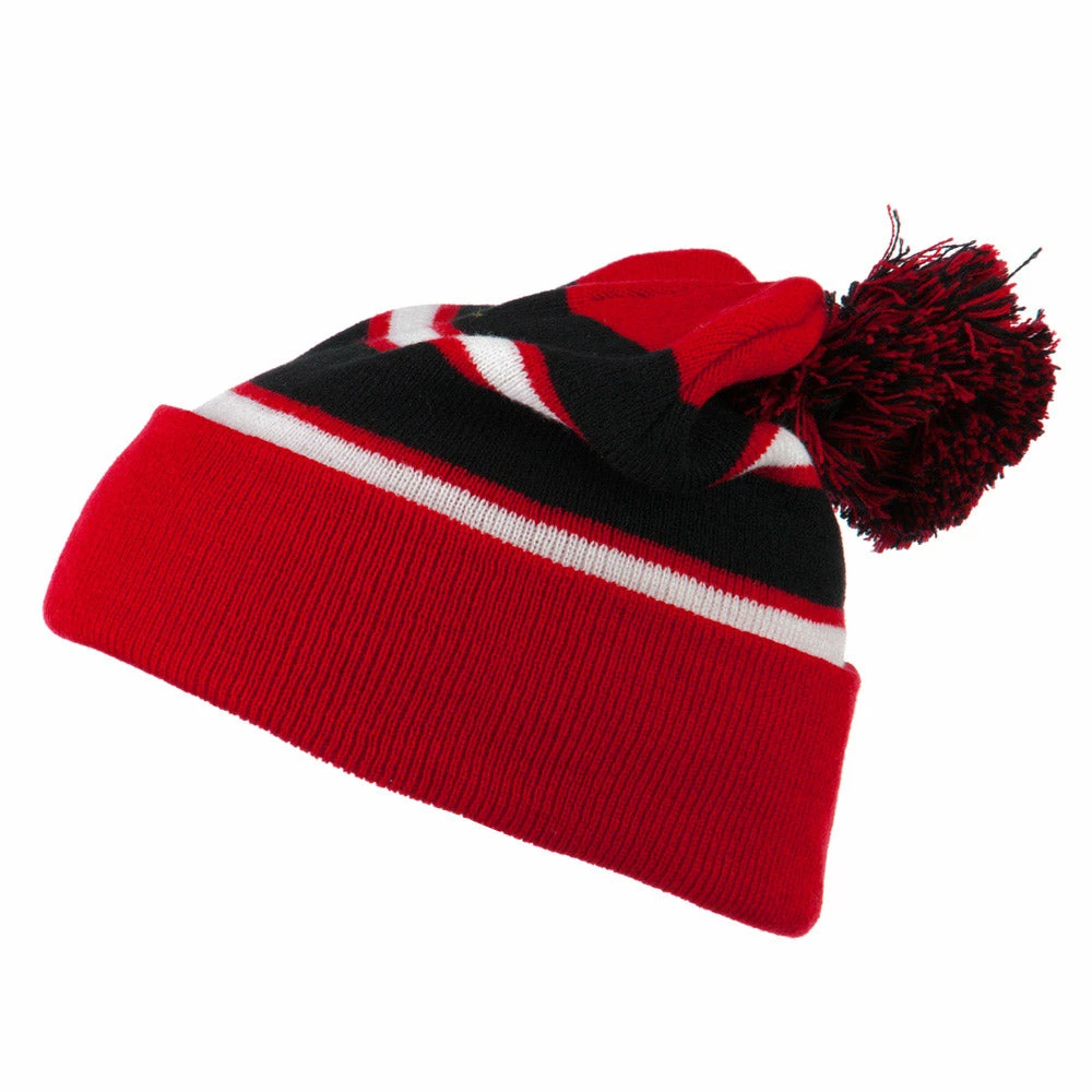 City Hunter Two Tone Striped Pom Cuff Beanie 52 City Hunter Two Tone Striped Pom Cuff Beanie - Image 50