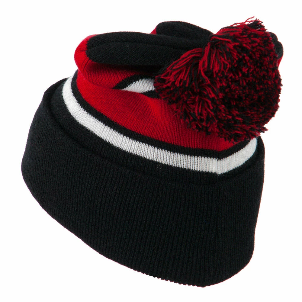 City Hunter Two Tone Striped Pom Cuff Beanie 59 City Hunter Two Tone Striped Pom Cuff Beanie - Image 57