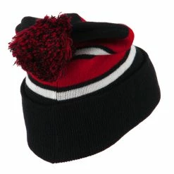 City Hunter Two Tone Striped Pom Cuff Beanie 119 City Hunter Two Tone Striped Pom Cuff Beanie -Adams Shop pc012bf black red 3 1