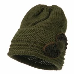 Cheveux Decoration Feather Pom Rolled Beanie -Adams Shop pf001ps olive 1