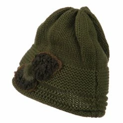 Cheveux Decoration Feather Pom Rolled Beanie -Adams Shop pf001ps olive 2