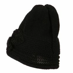 Cheveux Decoration Feather Pom Rolled Beanie -Adams Shop pf002ps black 2