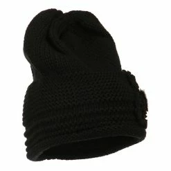 Cheveux Decoration Feather Pom Rolled Beanie -Adams Shop pf002ps black 4