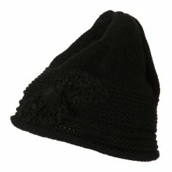 Cheveux Decoration Feather Pom Rolled Beanie -Adams Shop pf002ps black 5