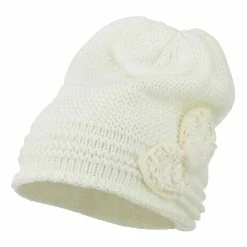 Cheveux Decoration Feather Pom Rolled Beanie