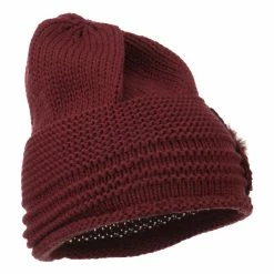 Cheveux Decoration Feather Pom Rolled Beanie -Adams Shop pf005ps burgundy 4