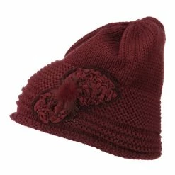 Cheveux Decoration Feather Pom Rolled Beanie -Adams Shop pf005ps burgundy 5