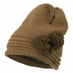 Cheveux Decoration Feather Pom Rolled Beanie -Adams Shop pf006ps taupe 1