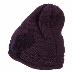 Cheveux Decoration Feather Pom Rolled Beanie -Adams Shop pf008ps eggplant 2