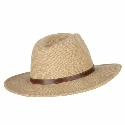 Jeanne Simmons UPF 50+ Men's Paper Braid Large Brim Fedora Hat -Adams Shop pm002sf tan tweed 3