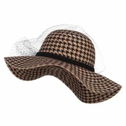 Something Special Houndstooth Wool Felt Hat With Net -Adams Shop pn001fp camel 1