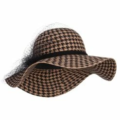 Something Special Houndstooth Wool Felt Hat With Net -Adams Shop pn001fp camel 4