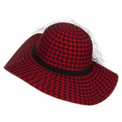 Something Special Houndstooth Wool Felt Hat With Net -Adams Shop pn004fp red 2