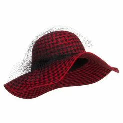 Something Special Houndstooth Wool Felt Hat With Net -Adams Shop pn004fp red 4