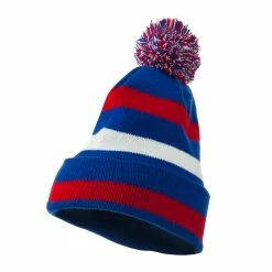 Artex Pom Pom Cuff Stripe Long Beanie